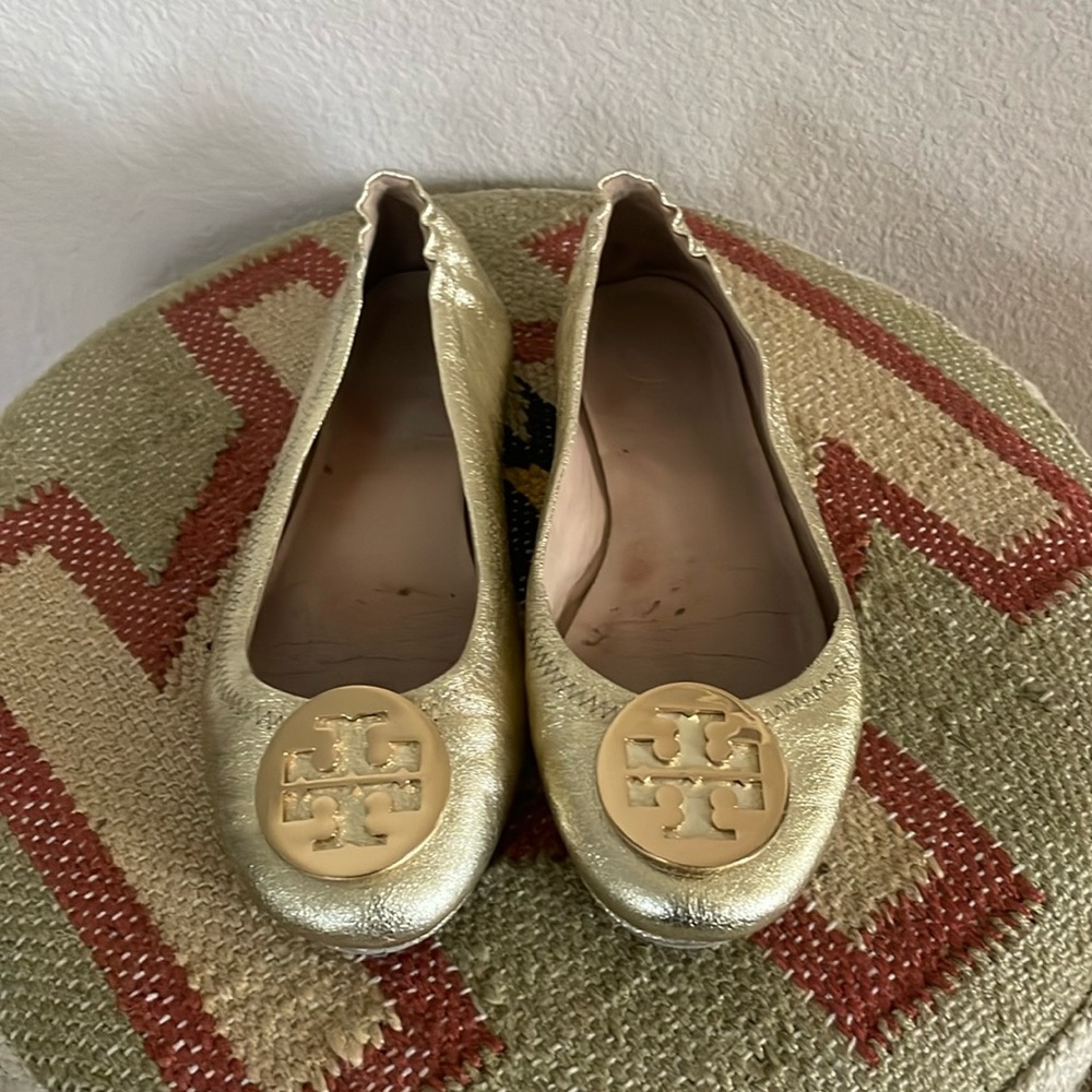 Tory Burch Women's Minnie Gold Ballet Flats Sz:7.5